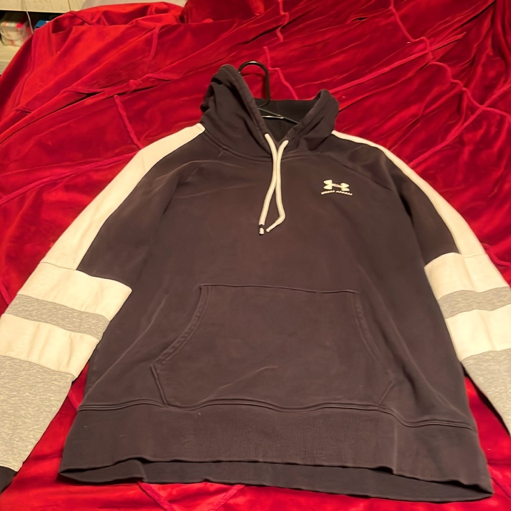 black,white, and grey under armour sweatshirt